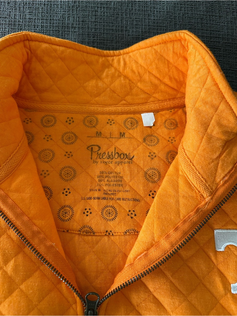 Pressbox Orange Quilted Half-Zip Pullover with White 'T' Logo - Picture 3 of 4